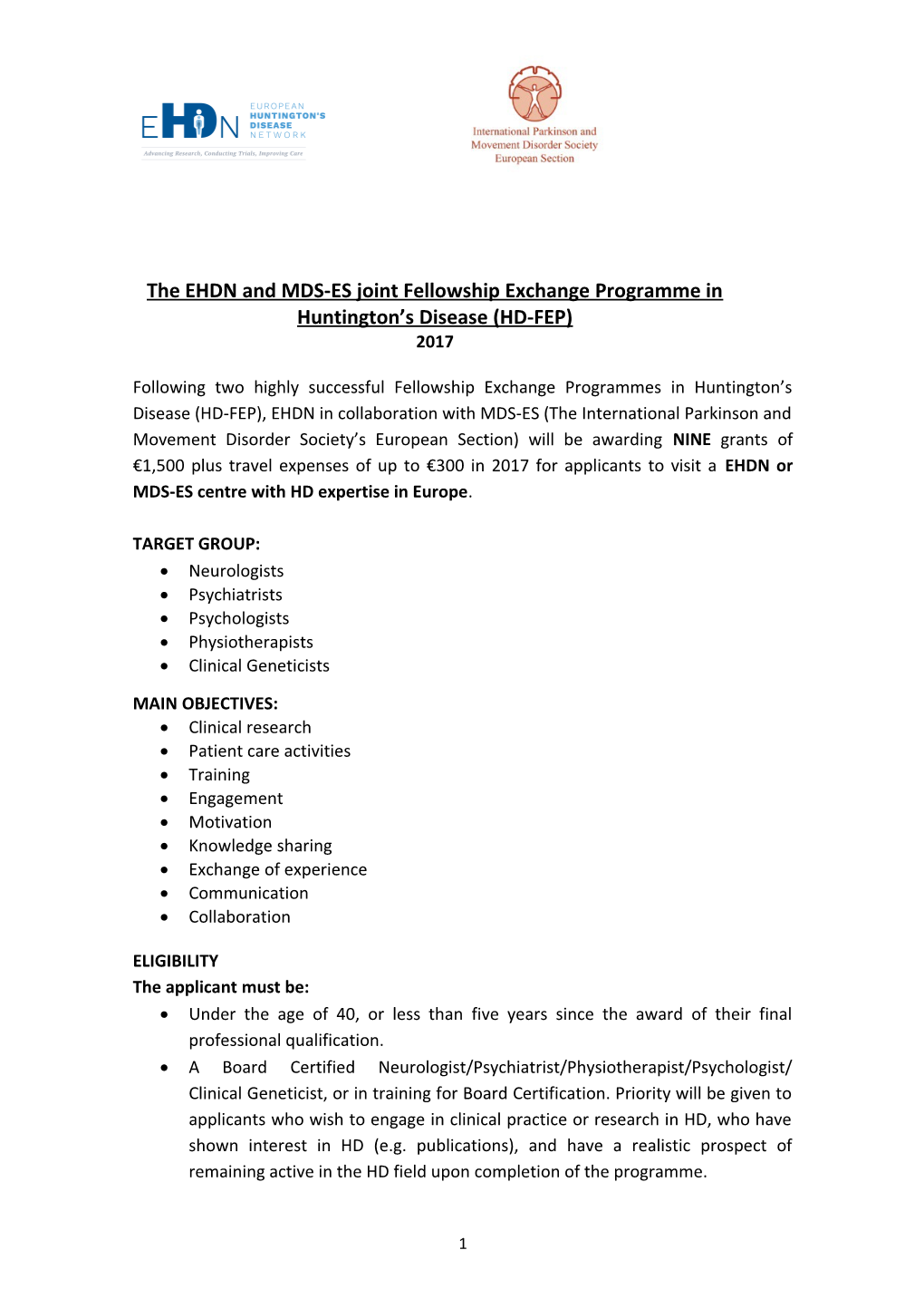 The EHDN Fellowship Exchange Programme (EHDN-FEP)