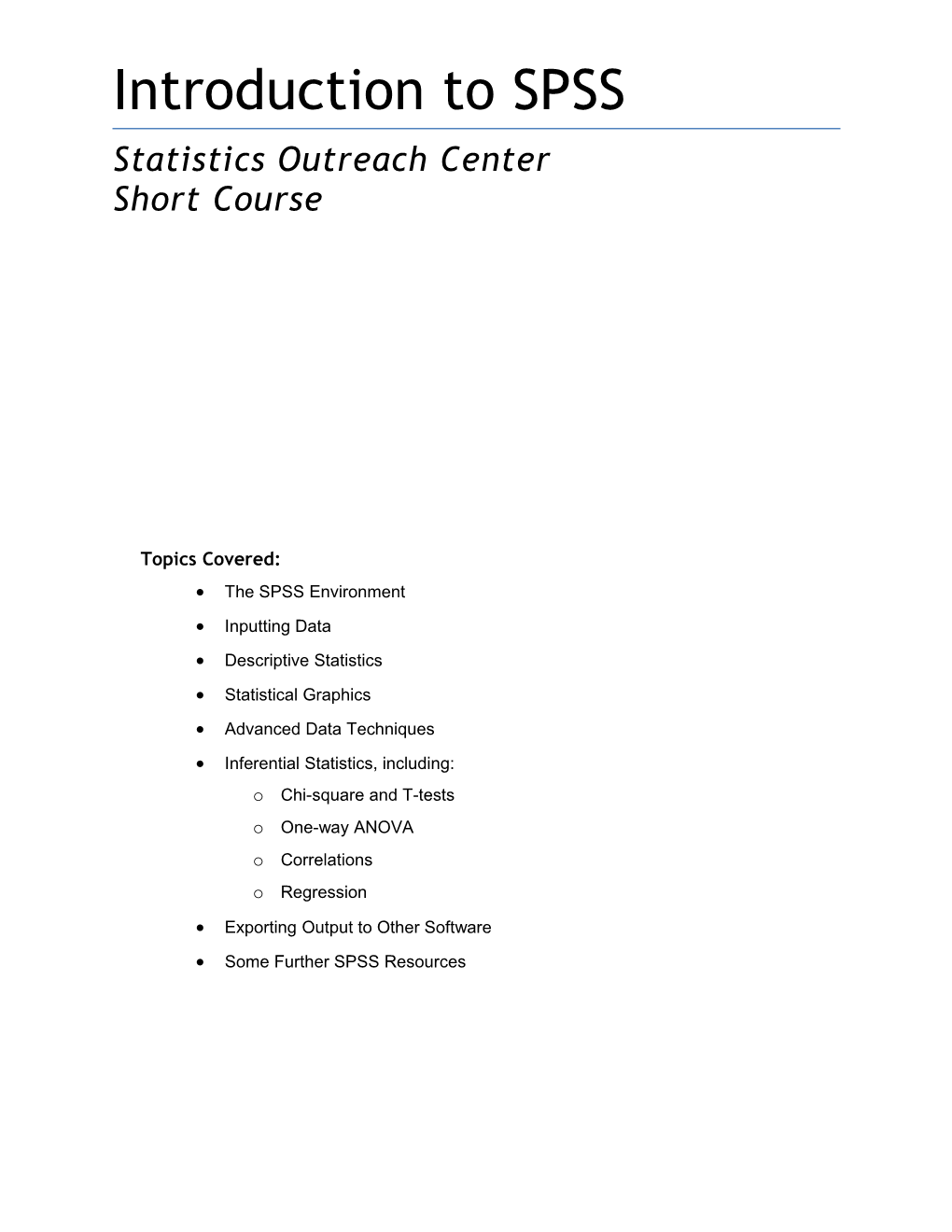 Statistics Outreach Center Short Course