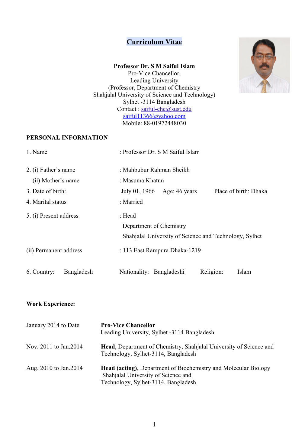 Professor Dr. S M Saiful Islam