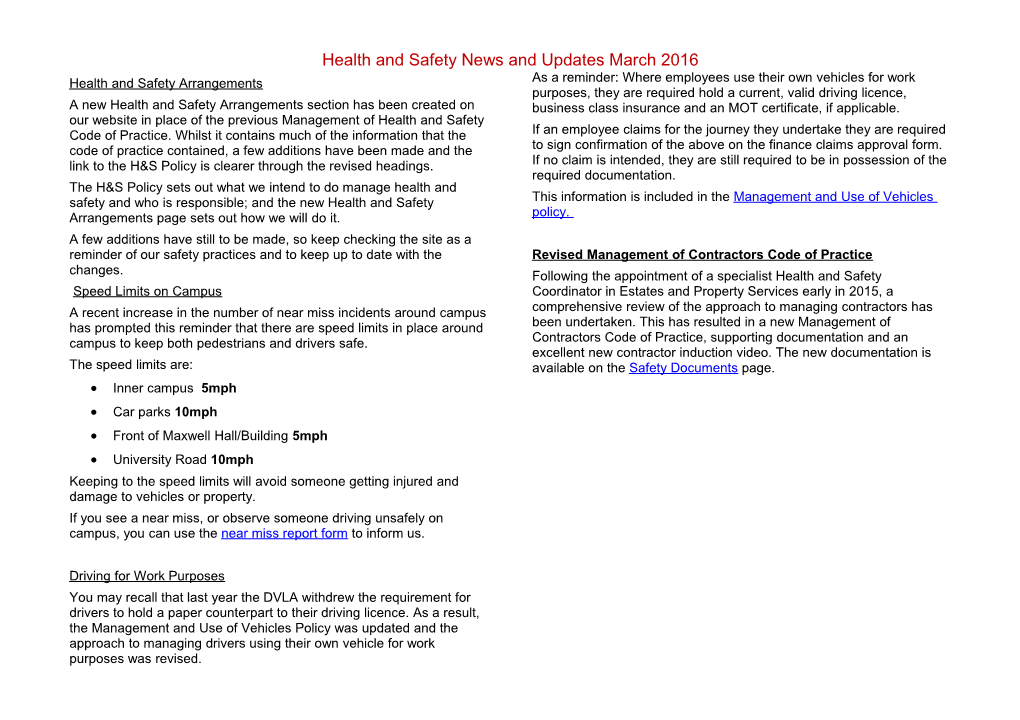 Health and Safety News and Updates March 2016