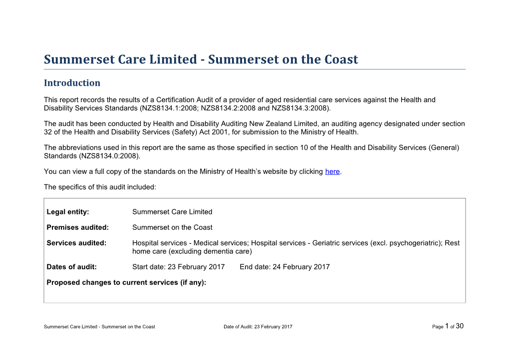 Summerset Care Limited - Summerset on the Coast