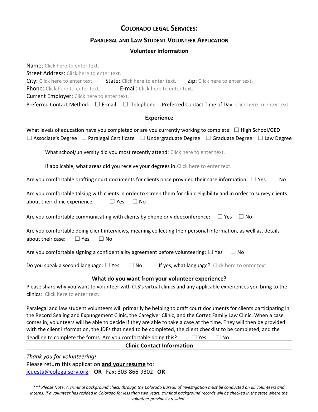 Paralegal and Law Studentvolunteer Application