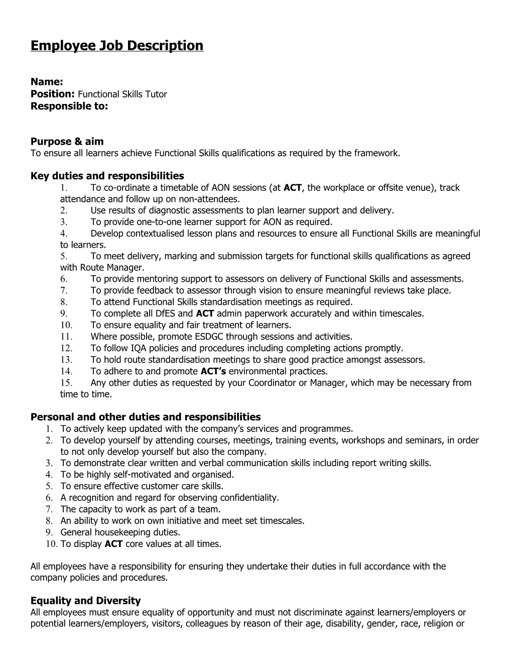 Act Job Specification