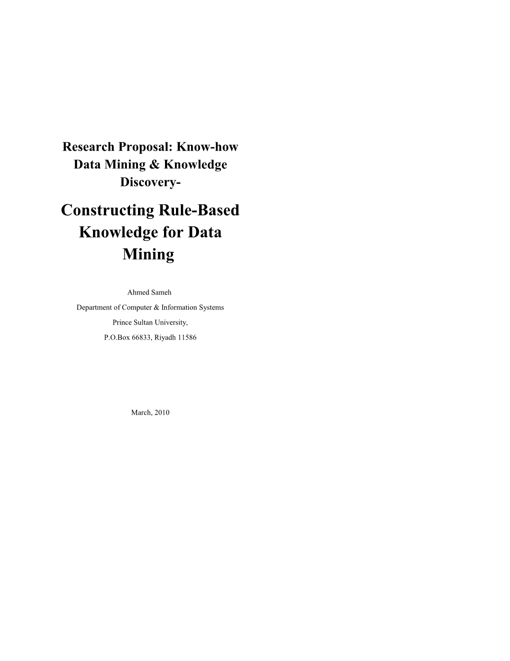 Research Proposal: Know-How Data Mining & Knowledge Discovery
