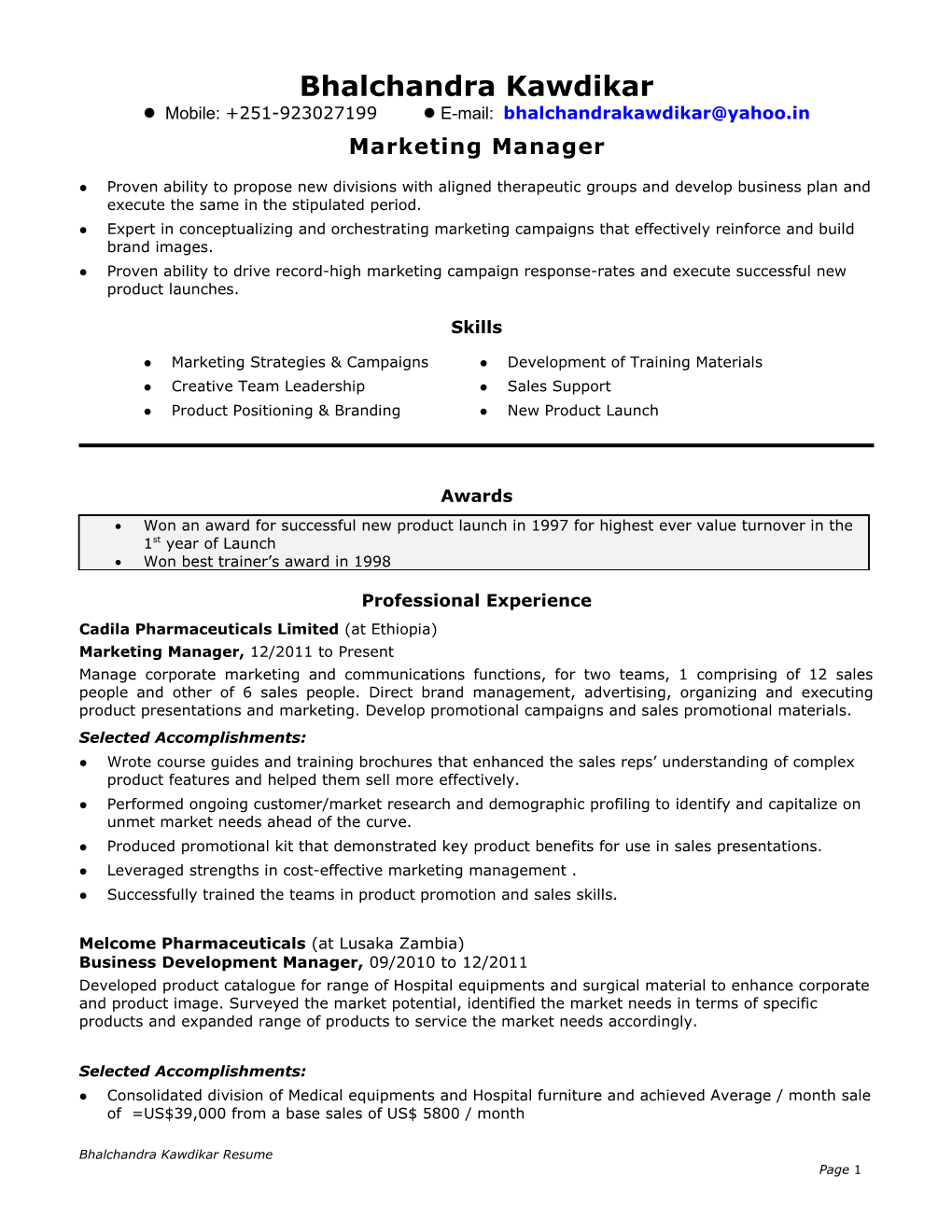 Marketing Communications Manager Resume