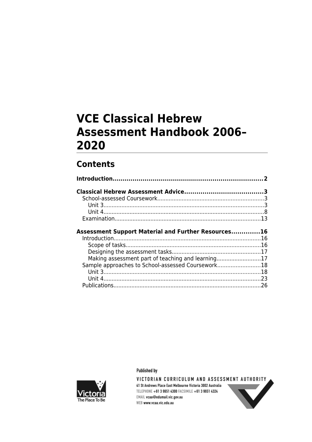 VCE Classical Hebrew Assessment Handbook 2006-2010
