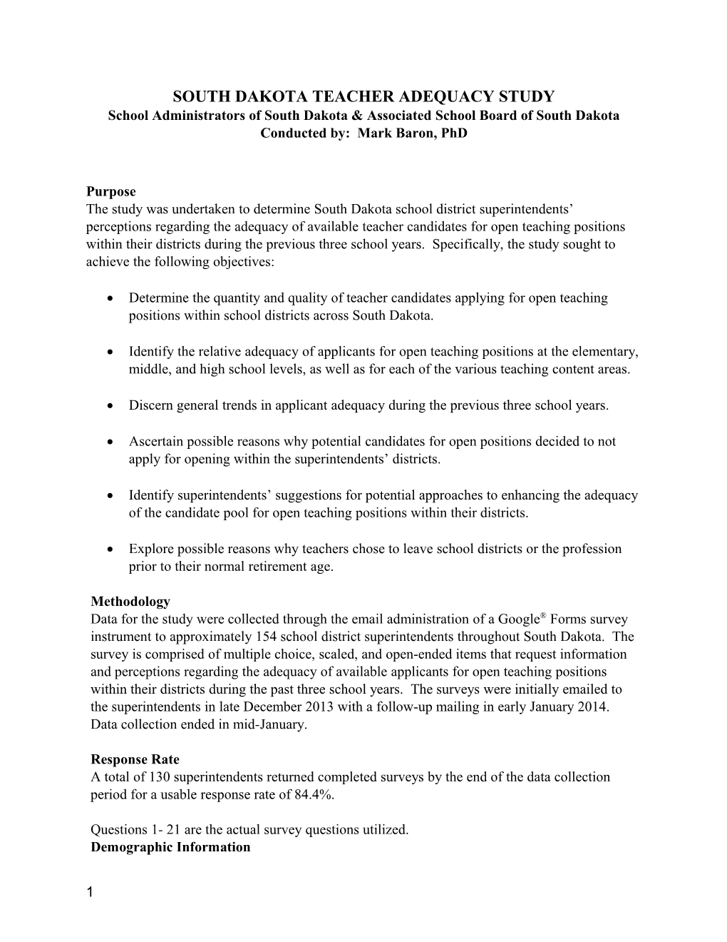 South Dakota Teacher Adequacy Study