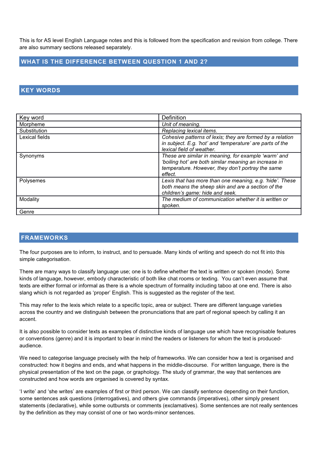 A Level English Language Revision Notes