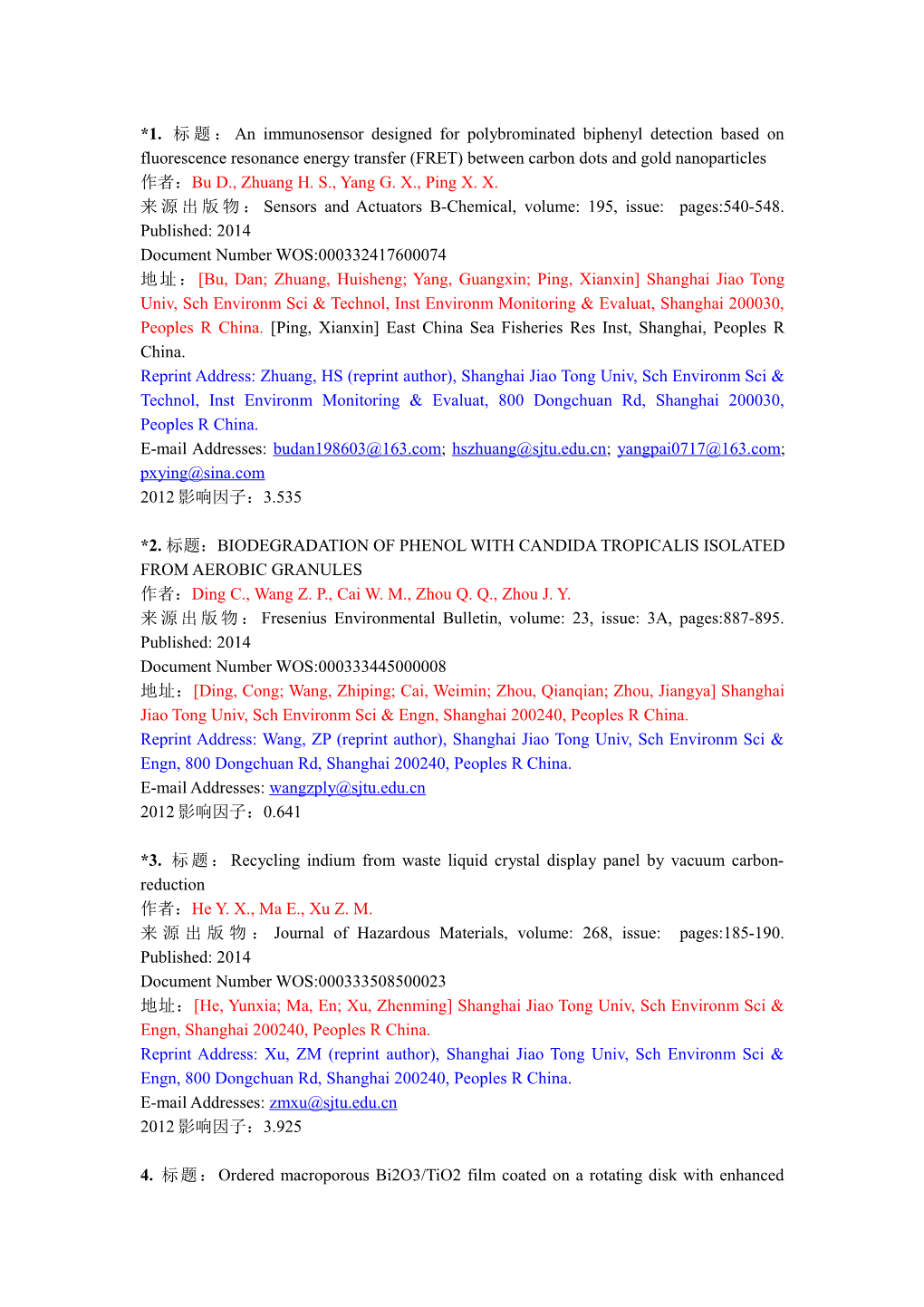 来源出版物 Sensors and Actuators B-Chemical, Volume: 195, Issue: Pages:540-548. Published: 2014