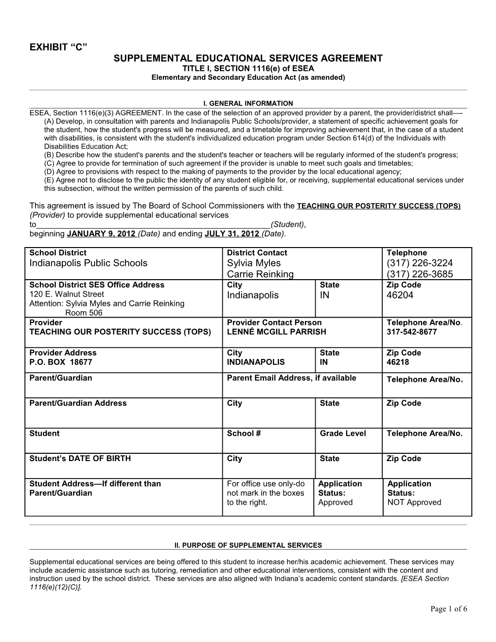 Supplemental Educational Services Agreement