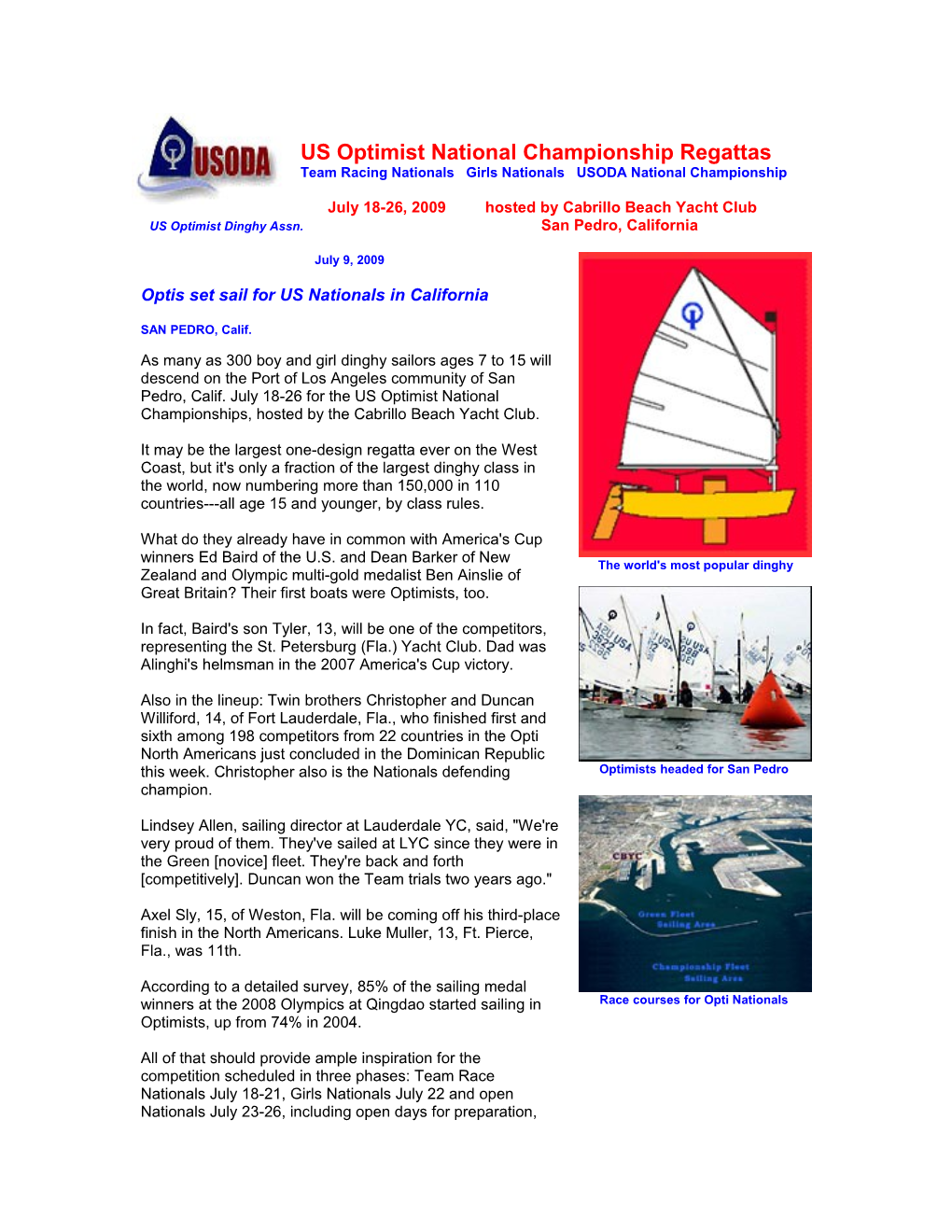 US Optimist Dinghy Assn. San Pedro, California