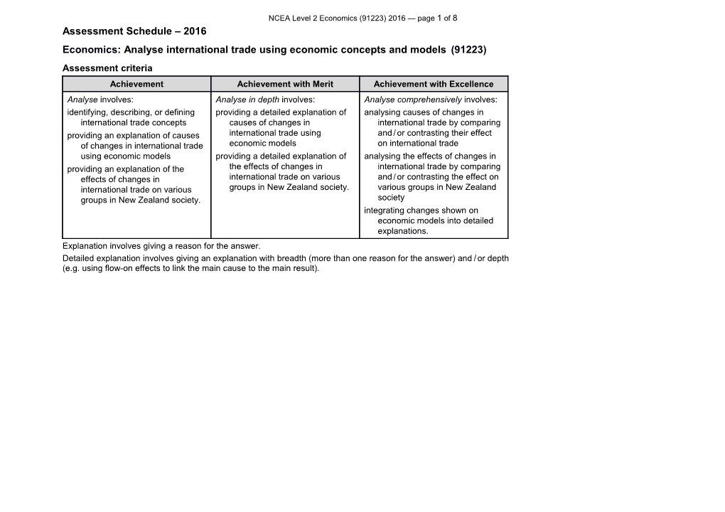 NCEA Level 2 Economics (91223) 2016 Assessment Schedule