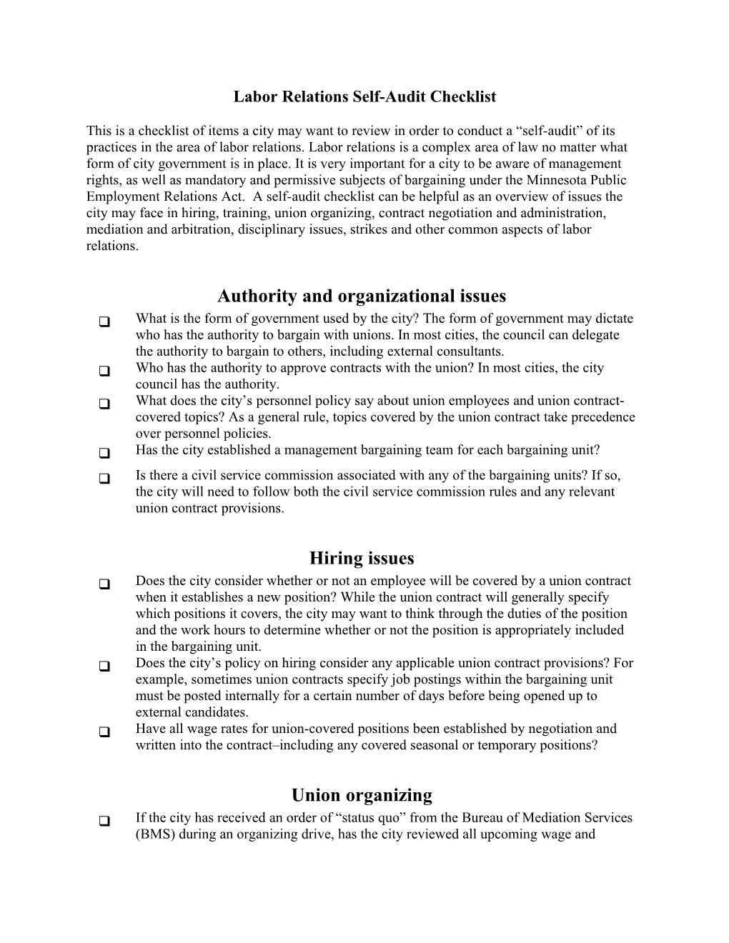 Labor Relations Self-Audit Checklist
