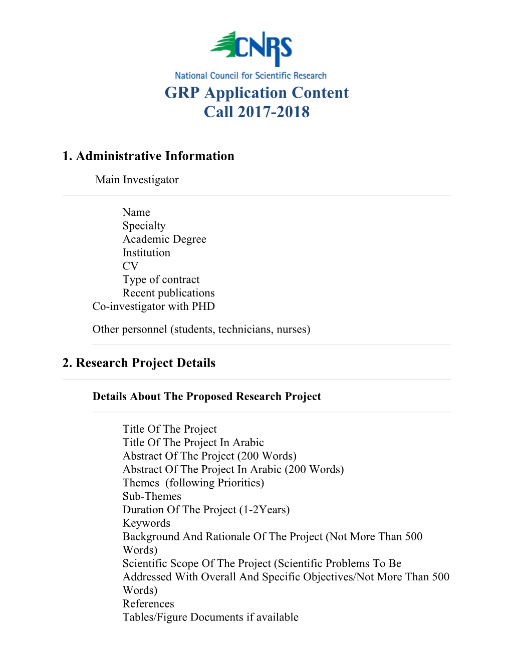 GRP Application Content