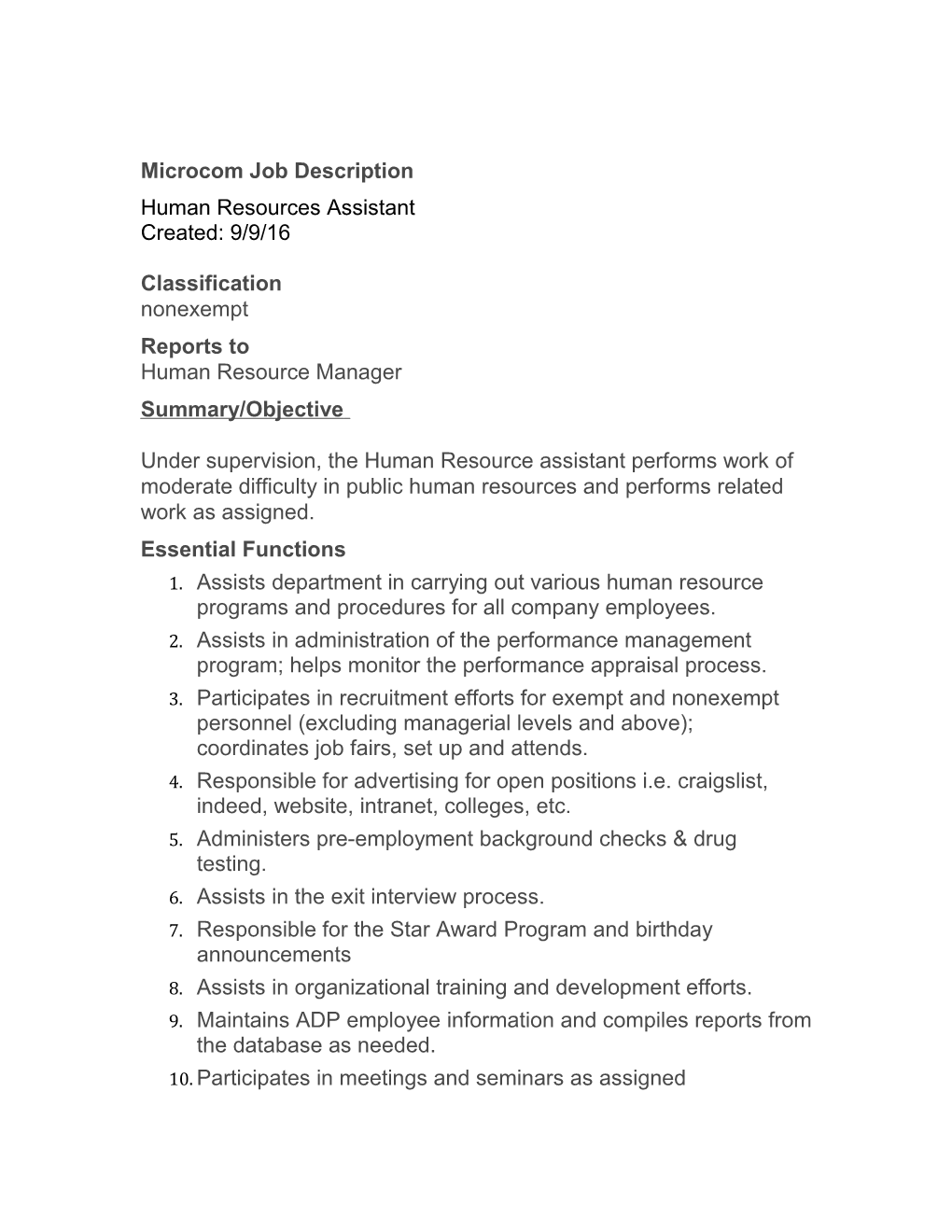 Microcom Job Description