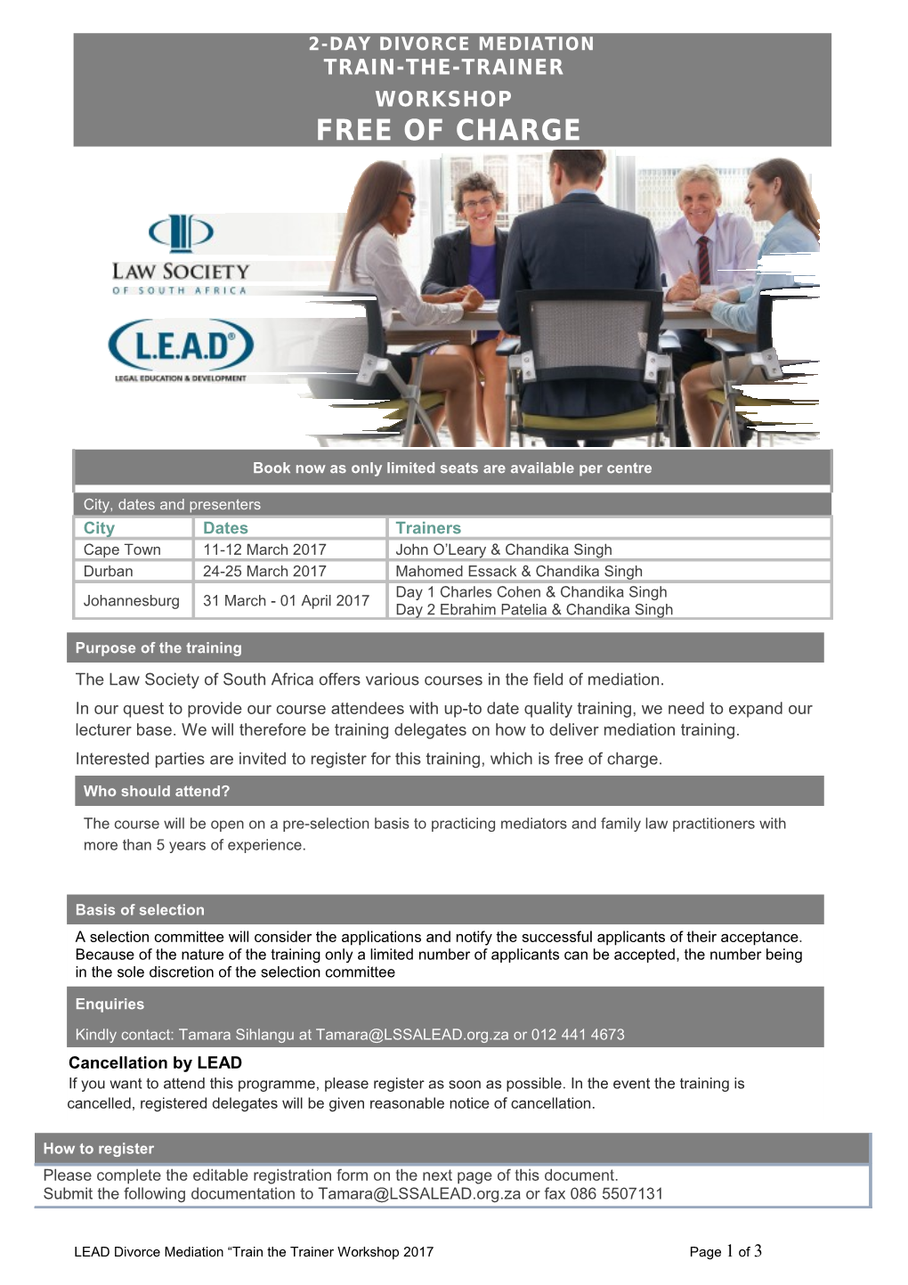 LEAD Divorce Mediation Train the Trainer Workshop2017page 1 of 2