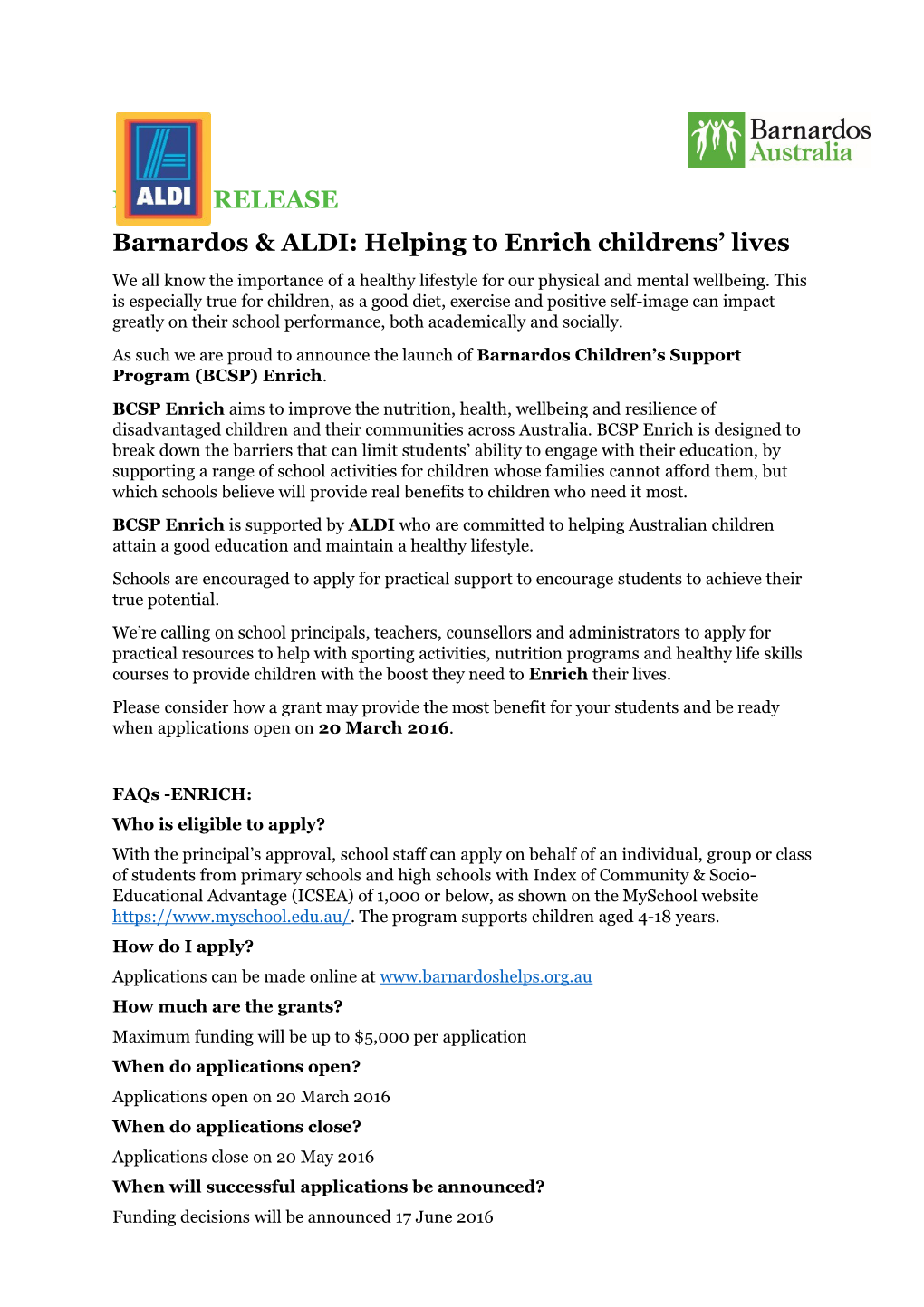 Barnardos & ALDI: Helping to Enrichchildrens Lives