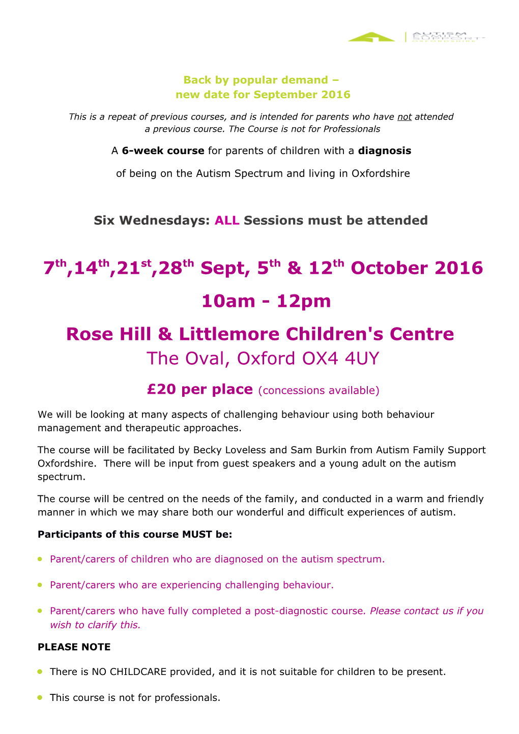A 6-Week Course for Parents of Children with a Diagnosis