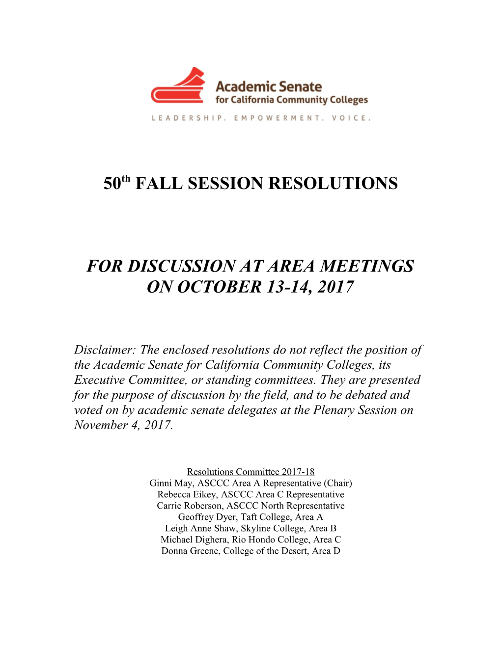 50Th FALL SESSION RESOLUTIONS
