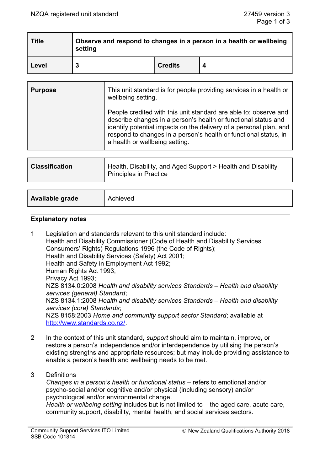 27459 Observe and Respond to Changes in People in a Health Or Wellbeing Setting