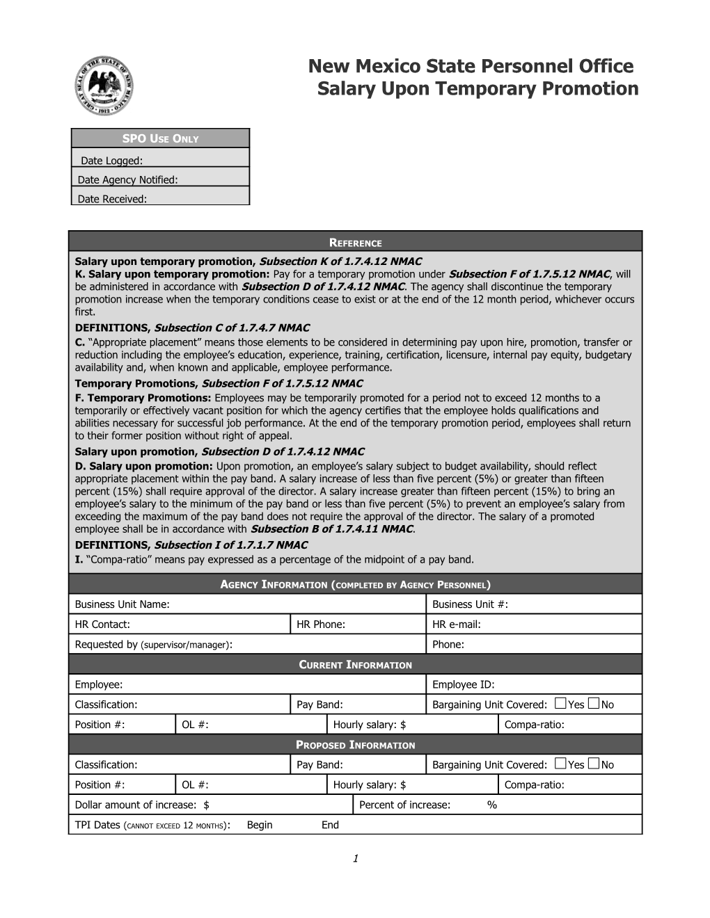 New Mexico State Personnel Officesalary Upon Temporary Promotion