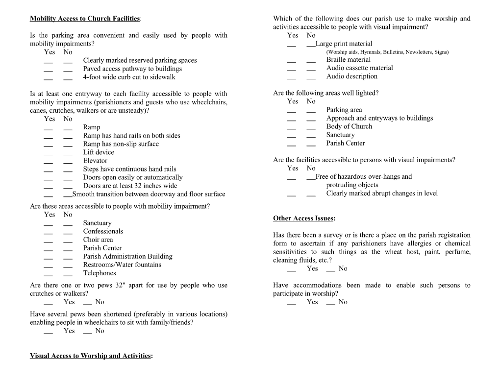 Mobility Access to Church Facilities