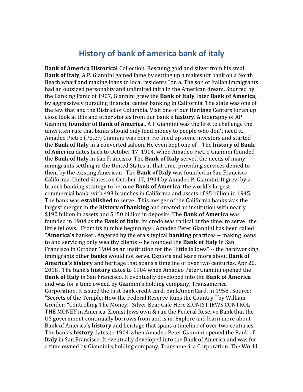 History of Bank of America Bank of Italy