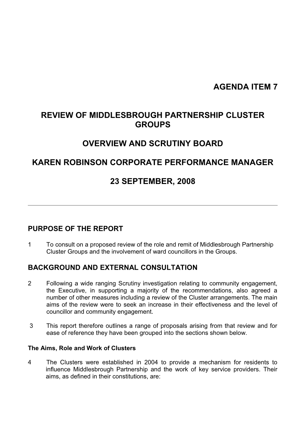 Review of Middlesbrough Partnership Cluster Groups