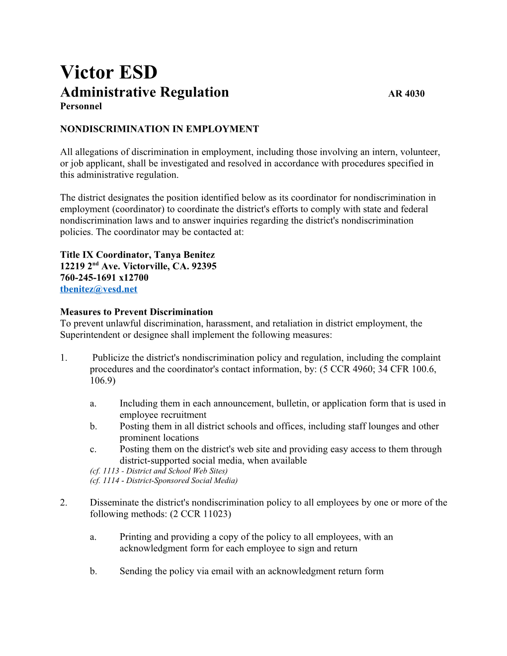 Administrative Regulation AR 4030