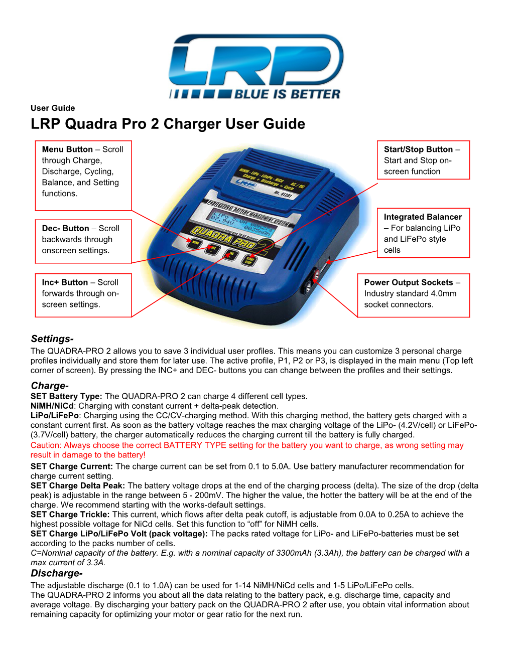 LRP Quadra Pro 2 Chargeruser Guide