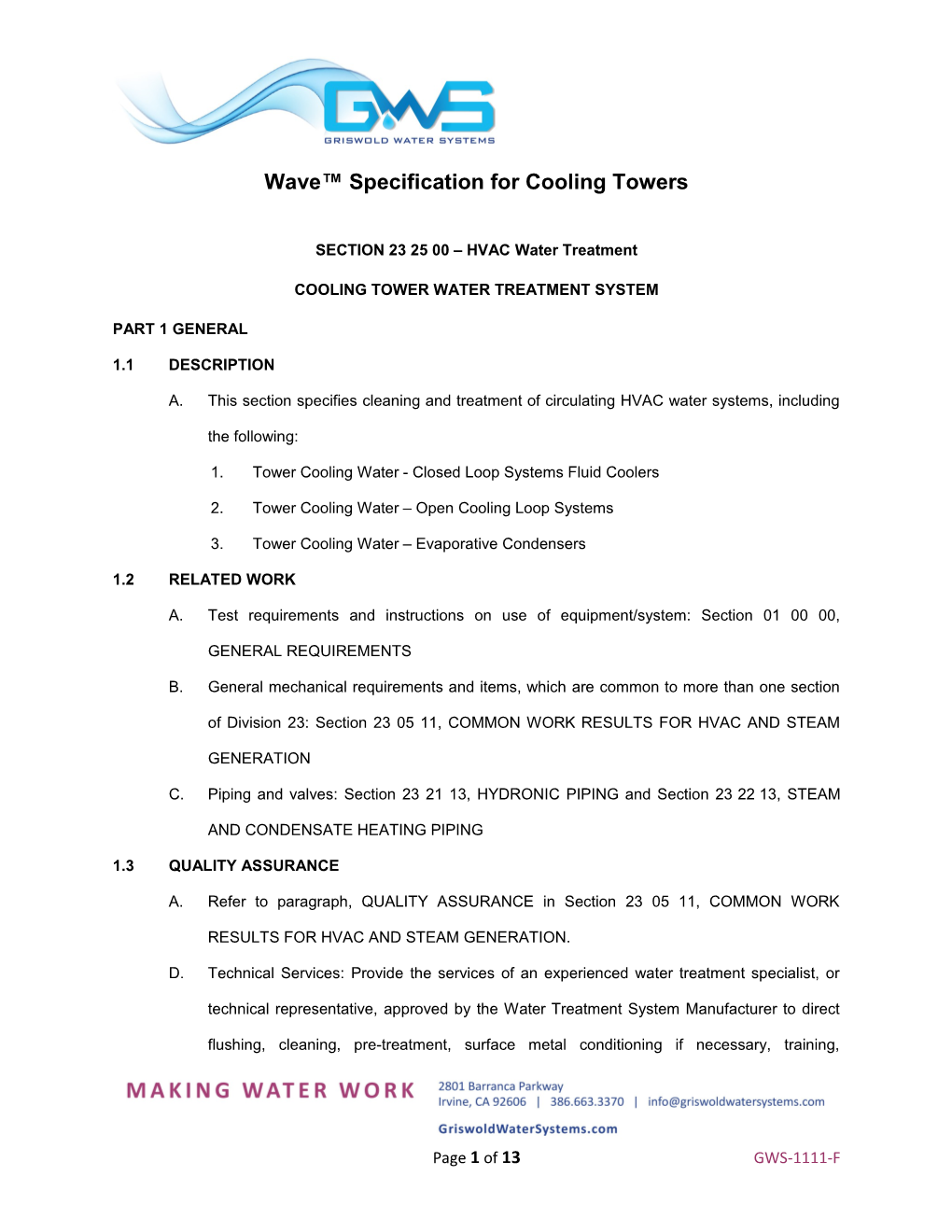 Wave Specification for Cooling Towers
