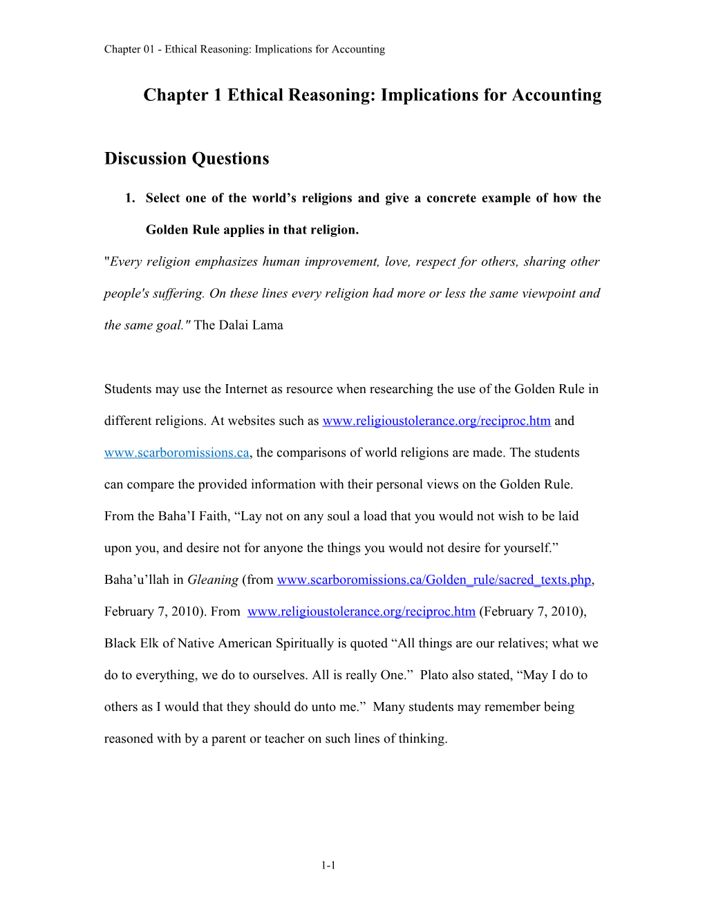 Chapter 1 Ethical Reasoning: Implications for Accounting