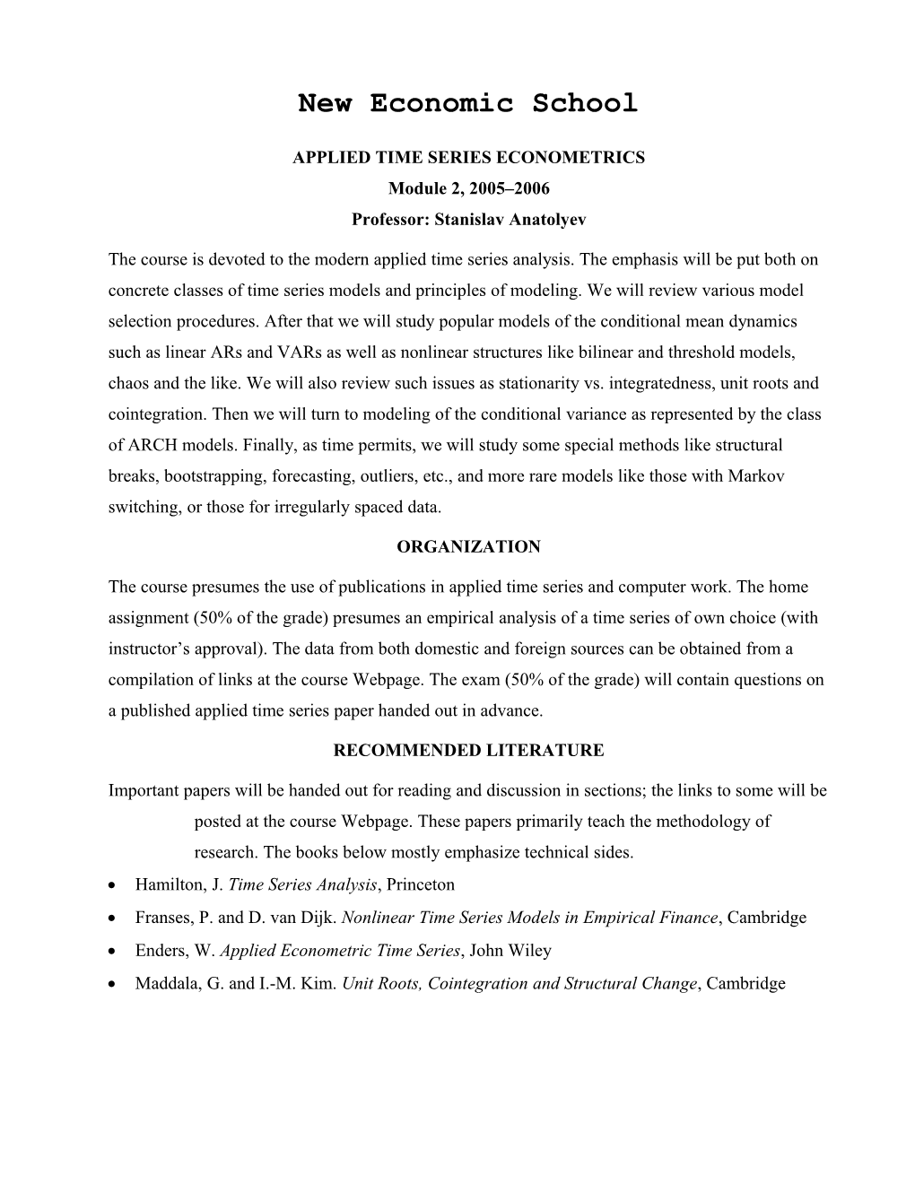 Applied Time Series Econometrics