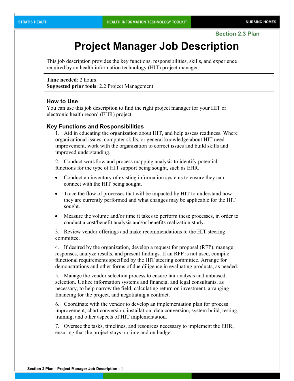 2 Project Manager Job Description