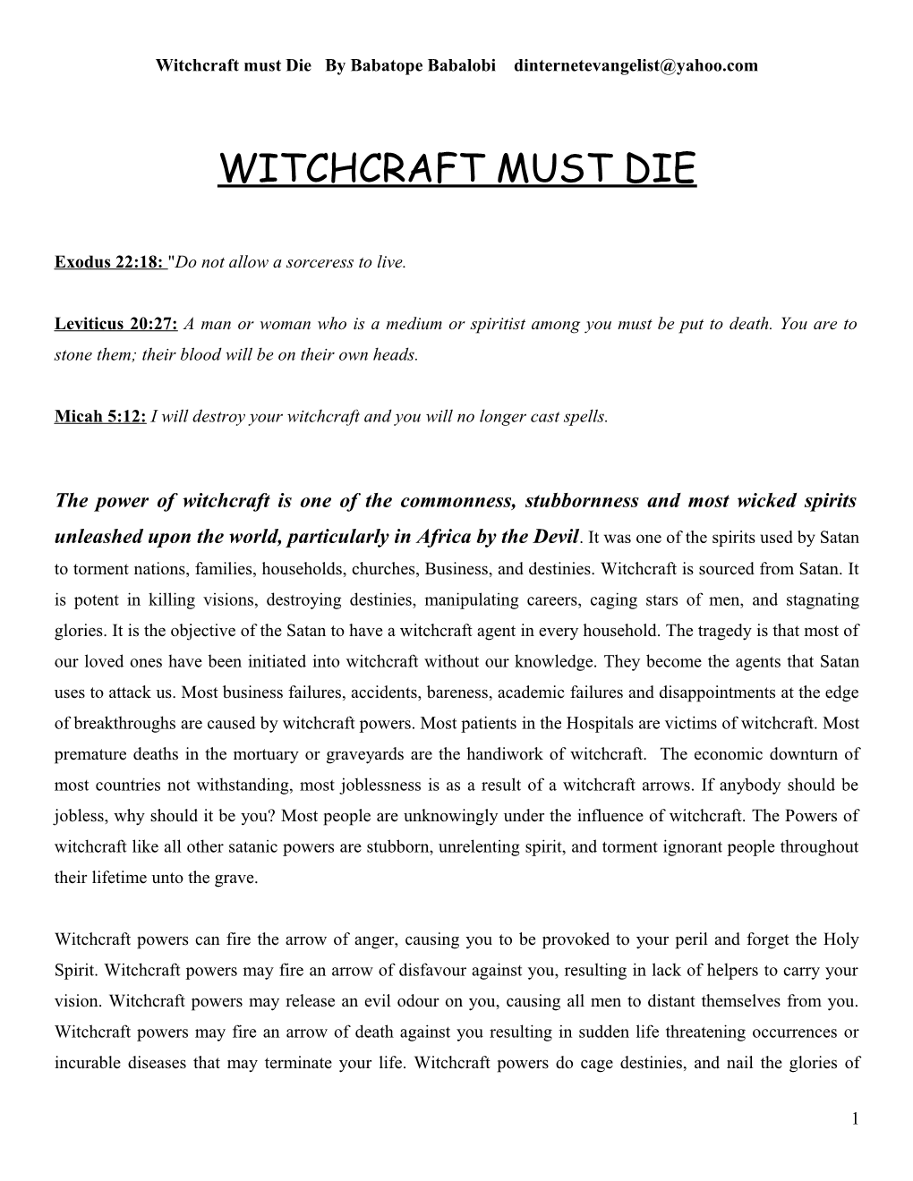 Witchcraft Must Die