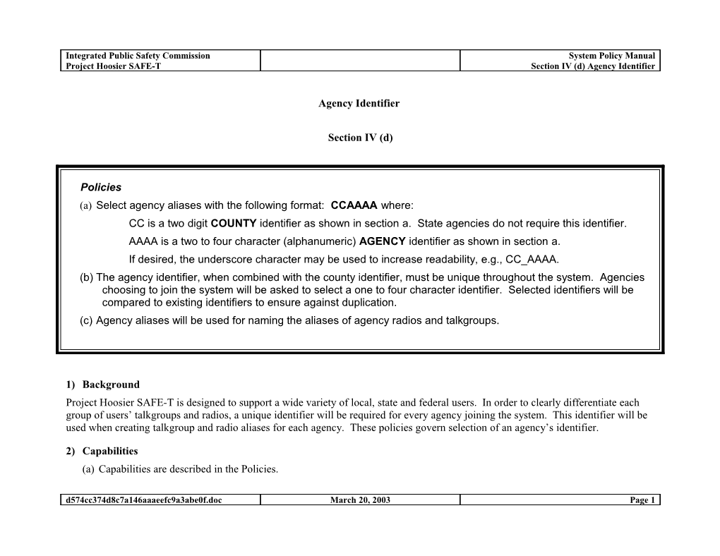 Agency Identifier