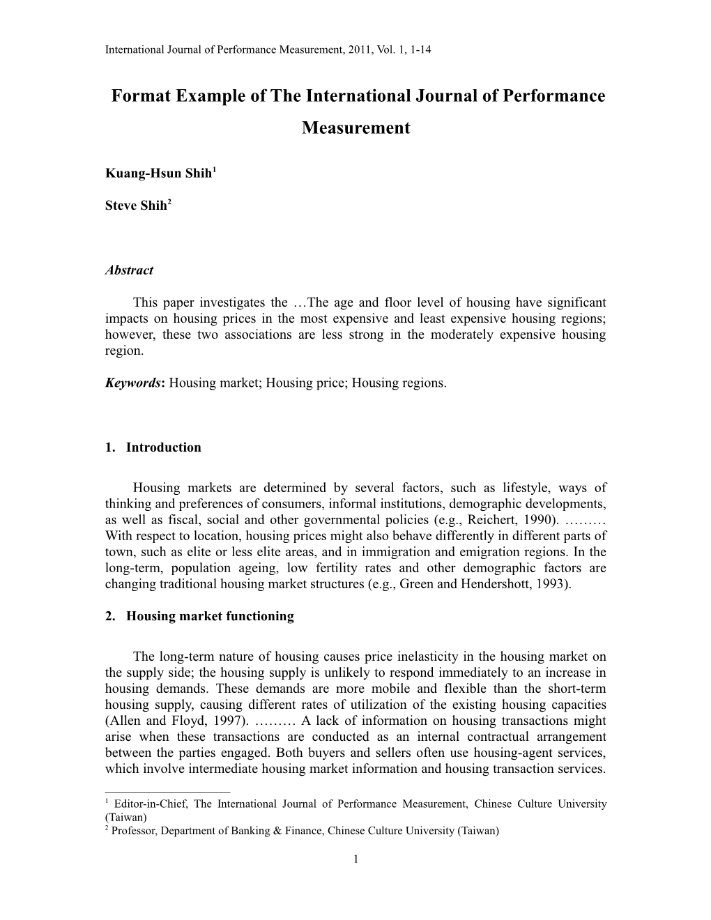 Format Example of the International Journal of Performance Measurement