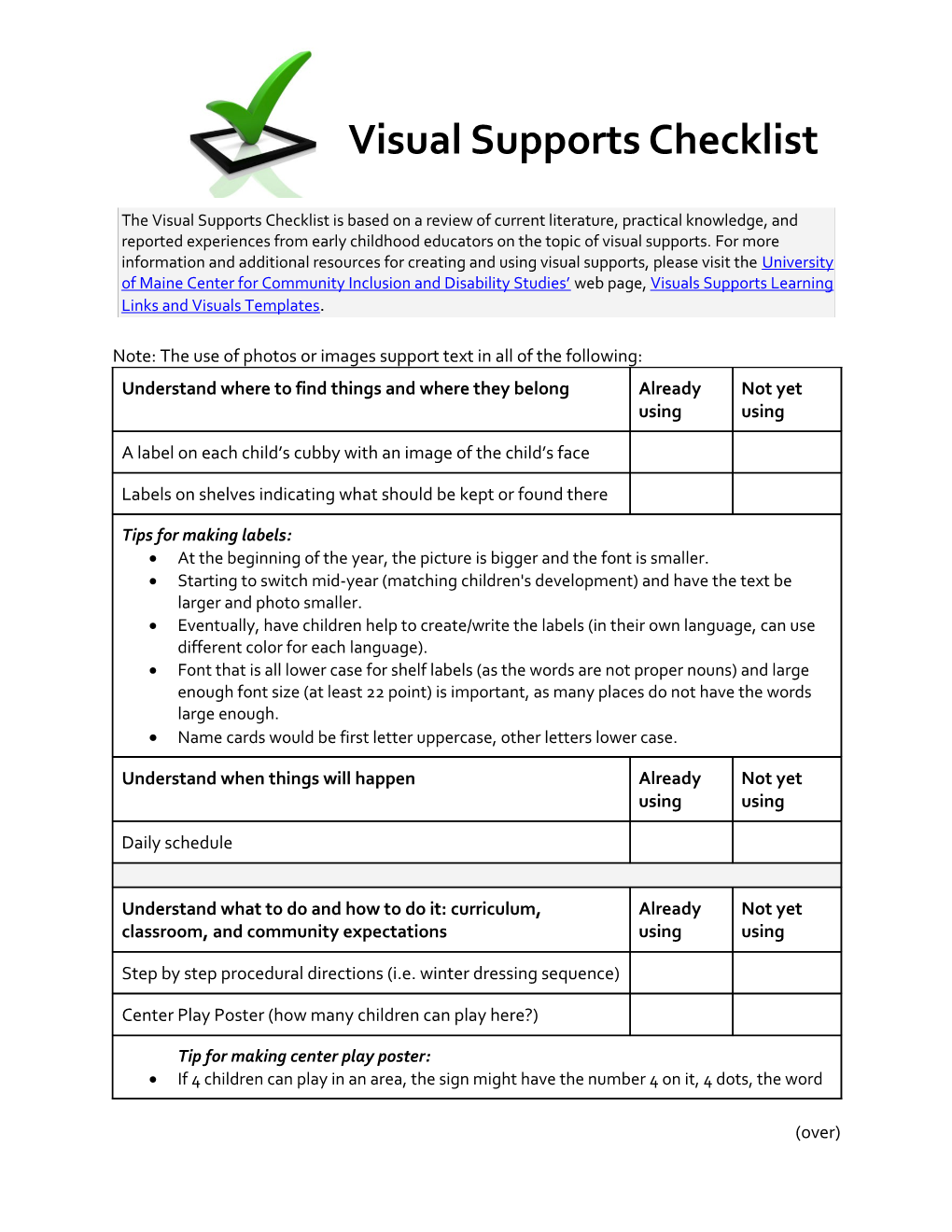 Visual Supports Checklist