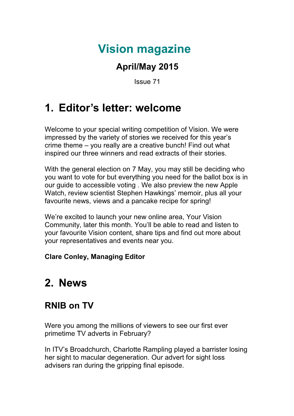 Editor S Letter: Welcome