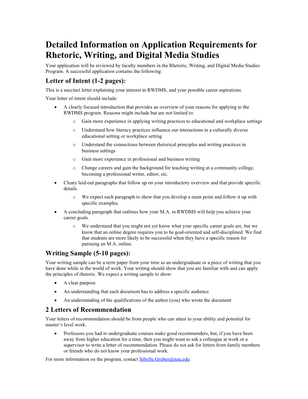 Detailed Information on Application Requirements for Rhetoric, Writing, and Digital Media