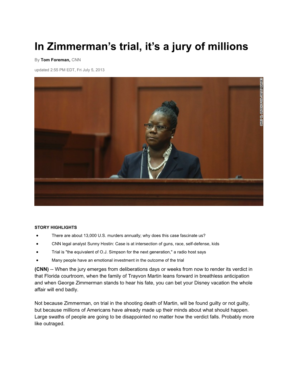 In Zimmerman S Trial, It S a Jury of Millions