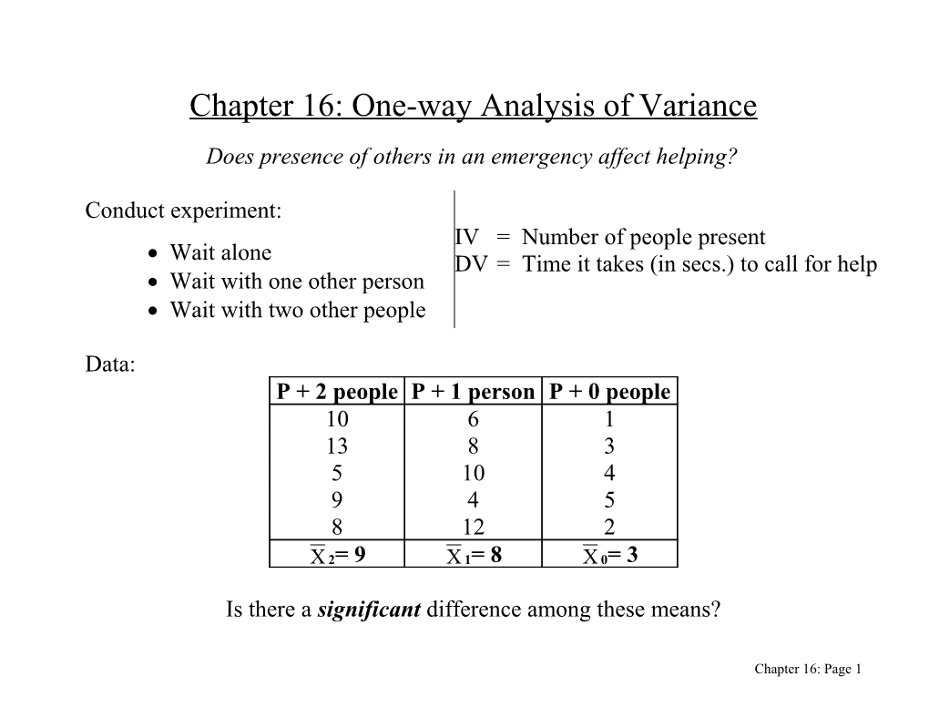 Chapter 13: Introduction to Analysis of Variance