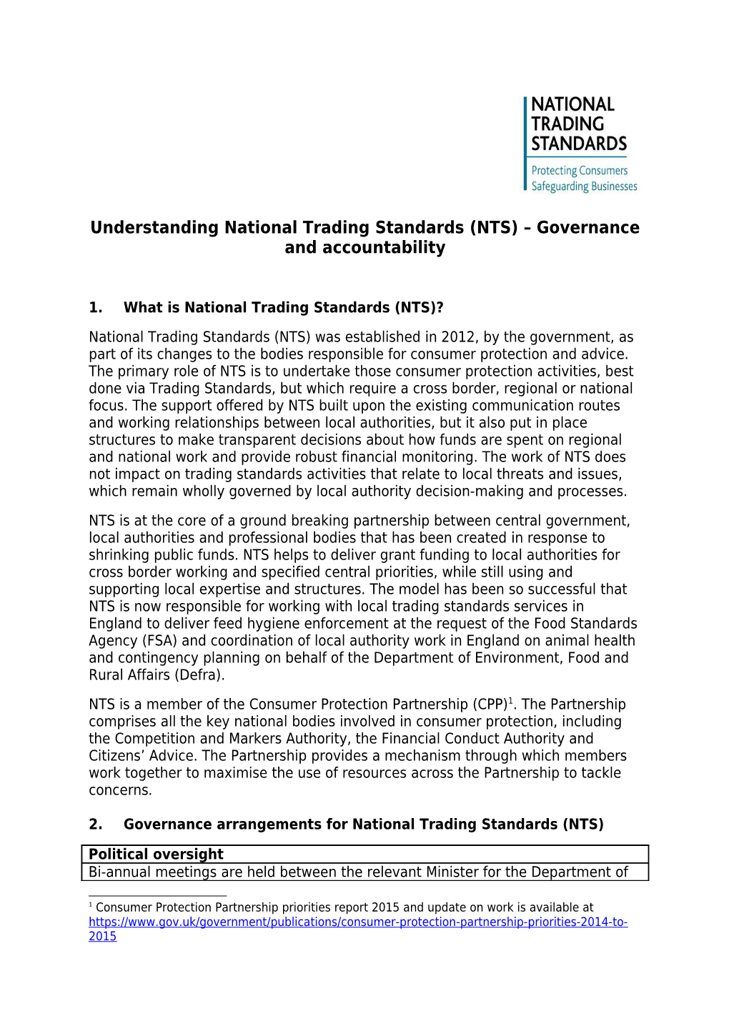 Understanding National Trading Standards (NTS) Governance and Accountability