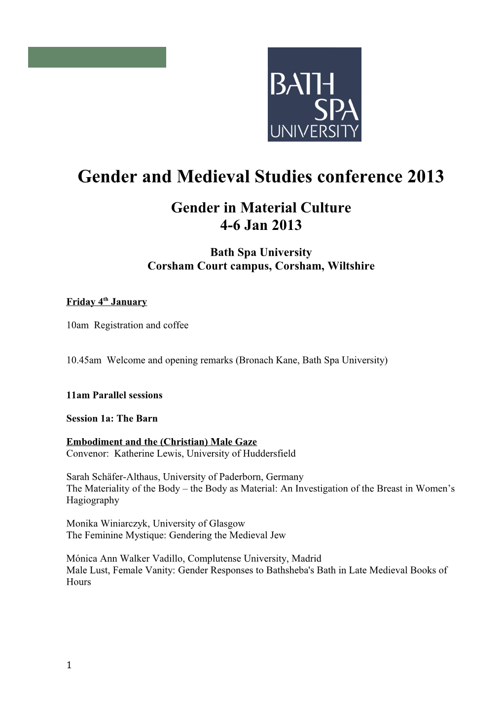 Gender and Medieval Studies Conference 2013
