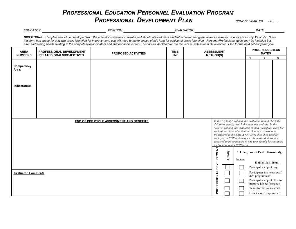 Professional Education Personnel Evaluation Program