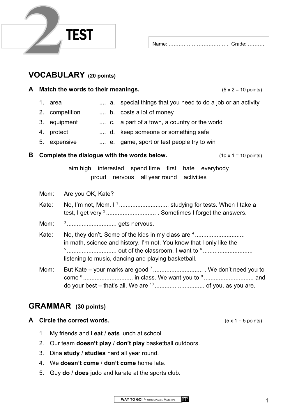 Vocabulary (20 Points)