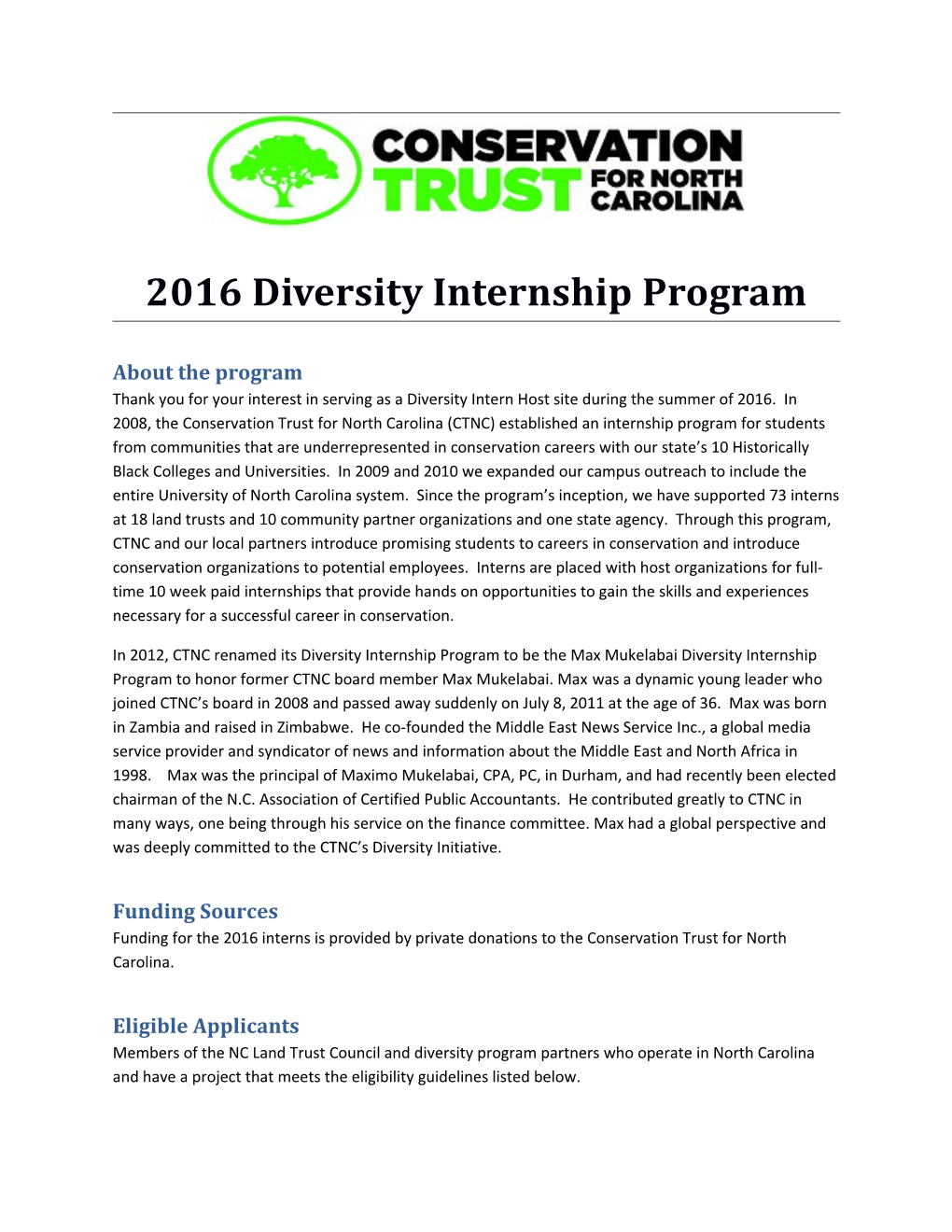 2016 Diversity Internship Program