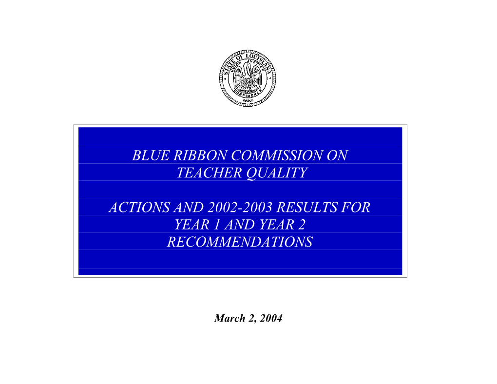Blue Ribbon Commission on Teacher Quality Work Plan