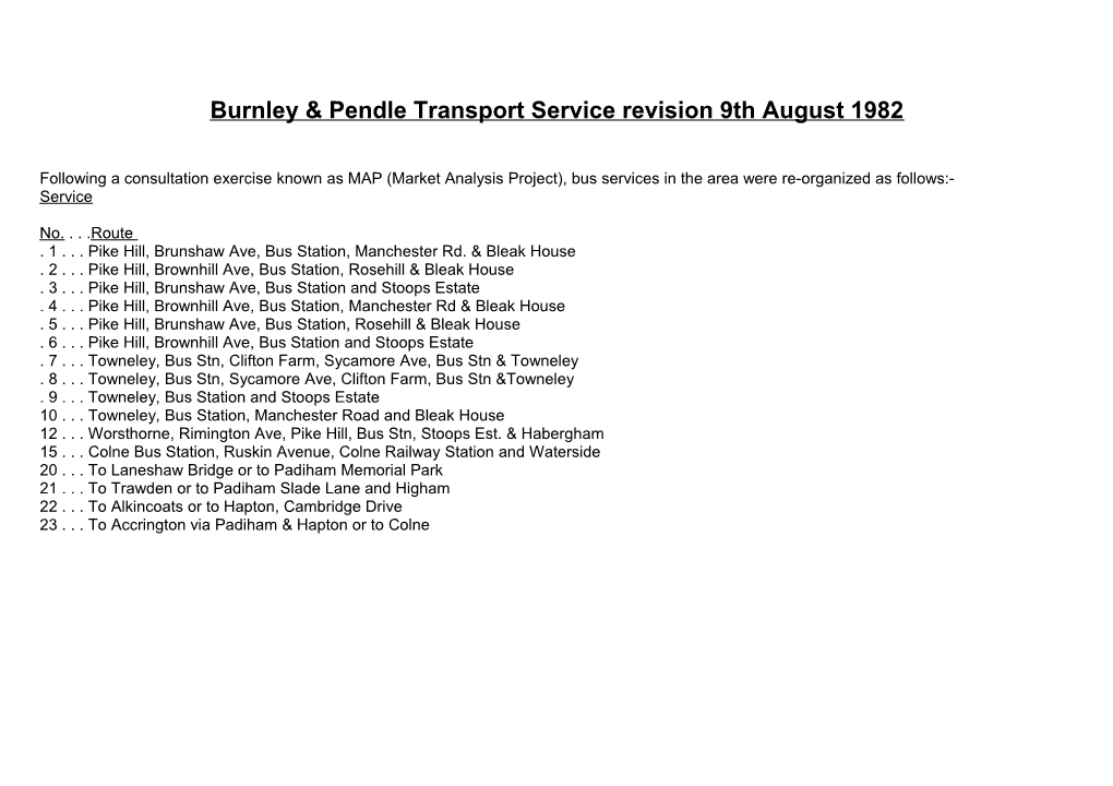 Burnley & Pendle Transport Service Revision 9Th August 1982