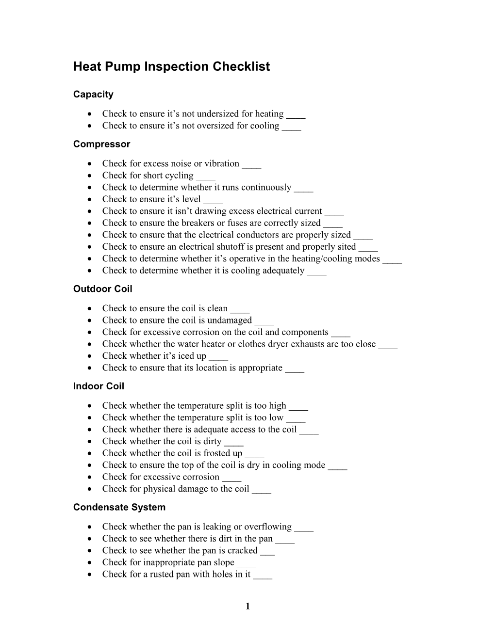 Heat Pump Inspection Checklist